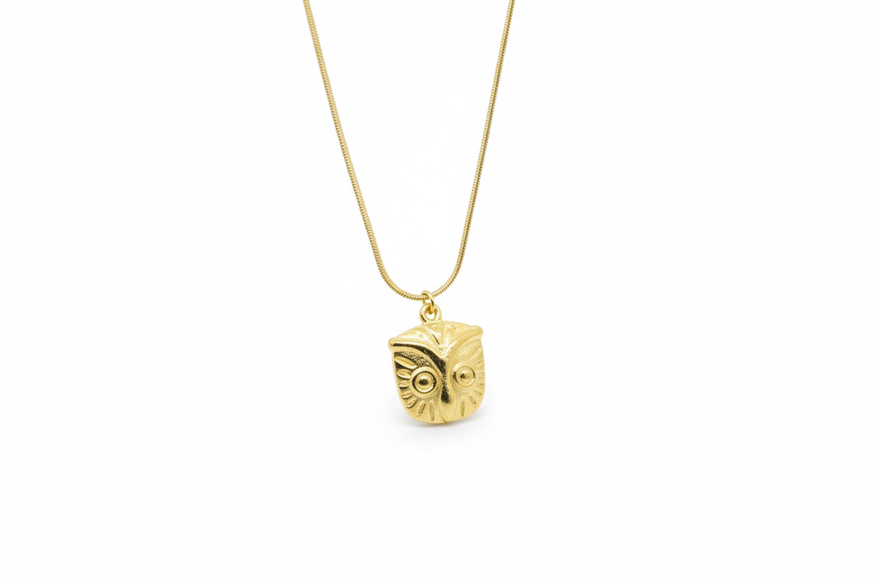 Gold Tone Geometric Owl Necklace