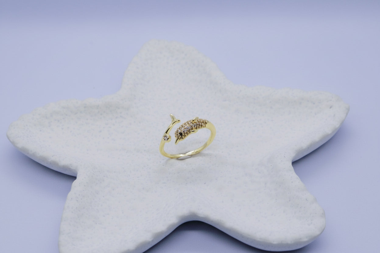 Dolphin Gold Diamond Ring (Adjustable Size)