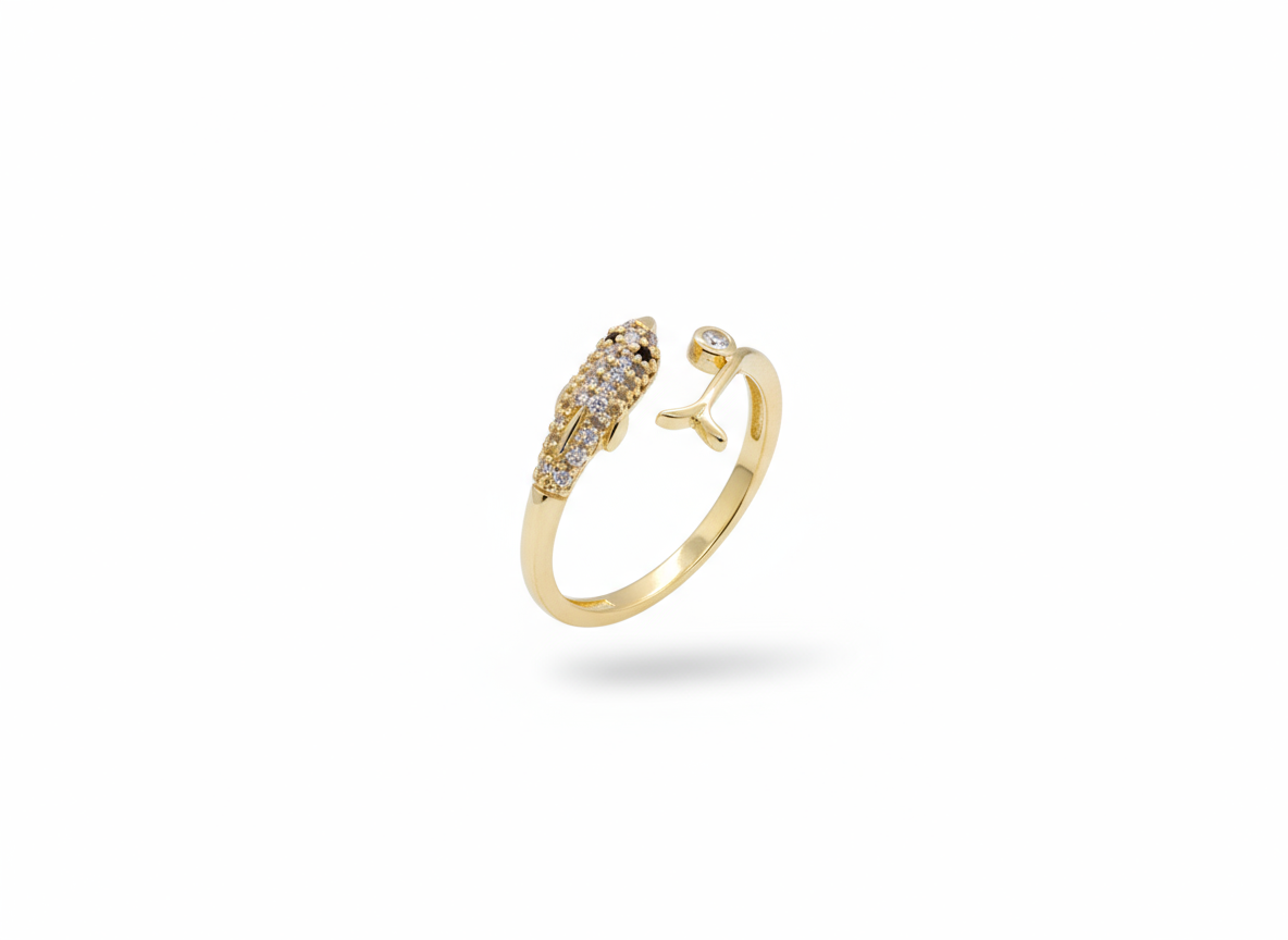 Dolphin Gold Diamond Ring (Adjustable Size)