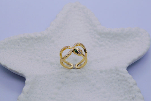 Pave Snake Crossover Gold Ring (Adjustable Size)