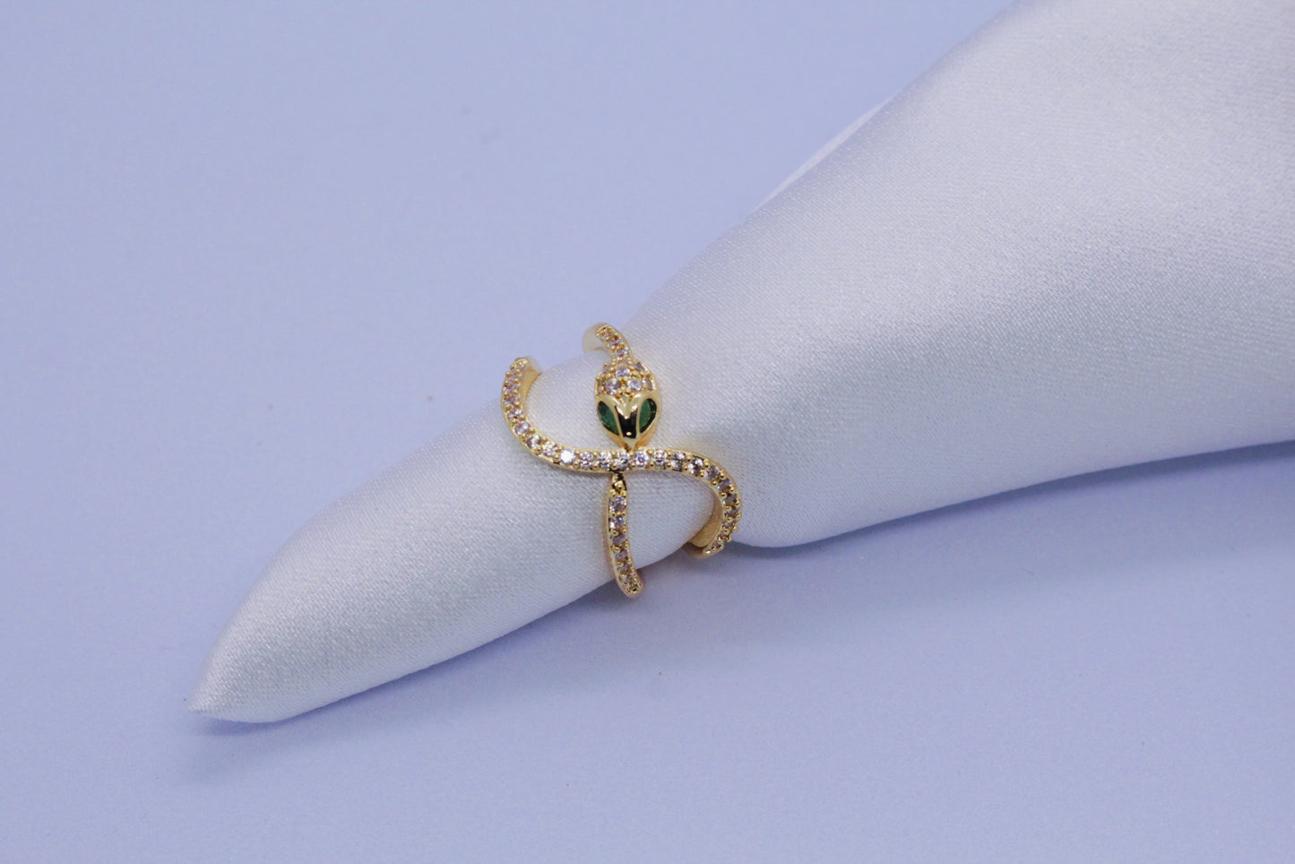 Pave Snake Crossover Gold Ring (Adjustable Size)