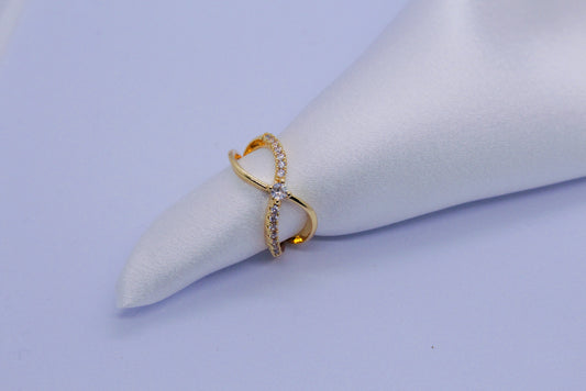 Criss Cross Diamond Gold Ring (Adjustable Size)
