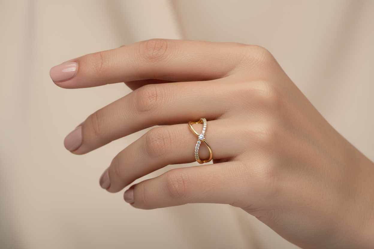 Criss Cross Diamond Gold Ring (Adjustable Size)