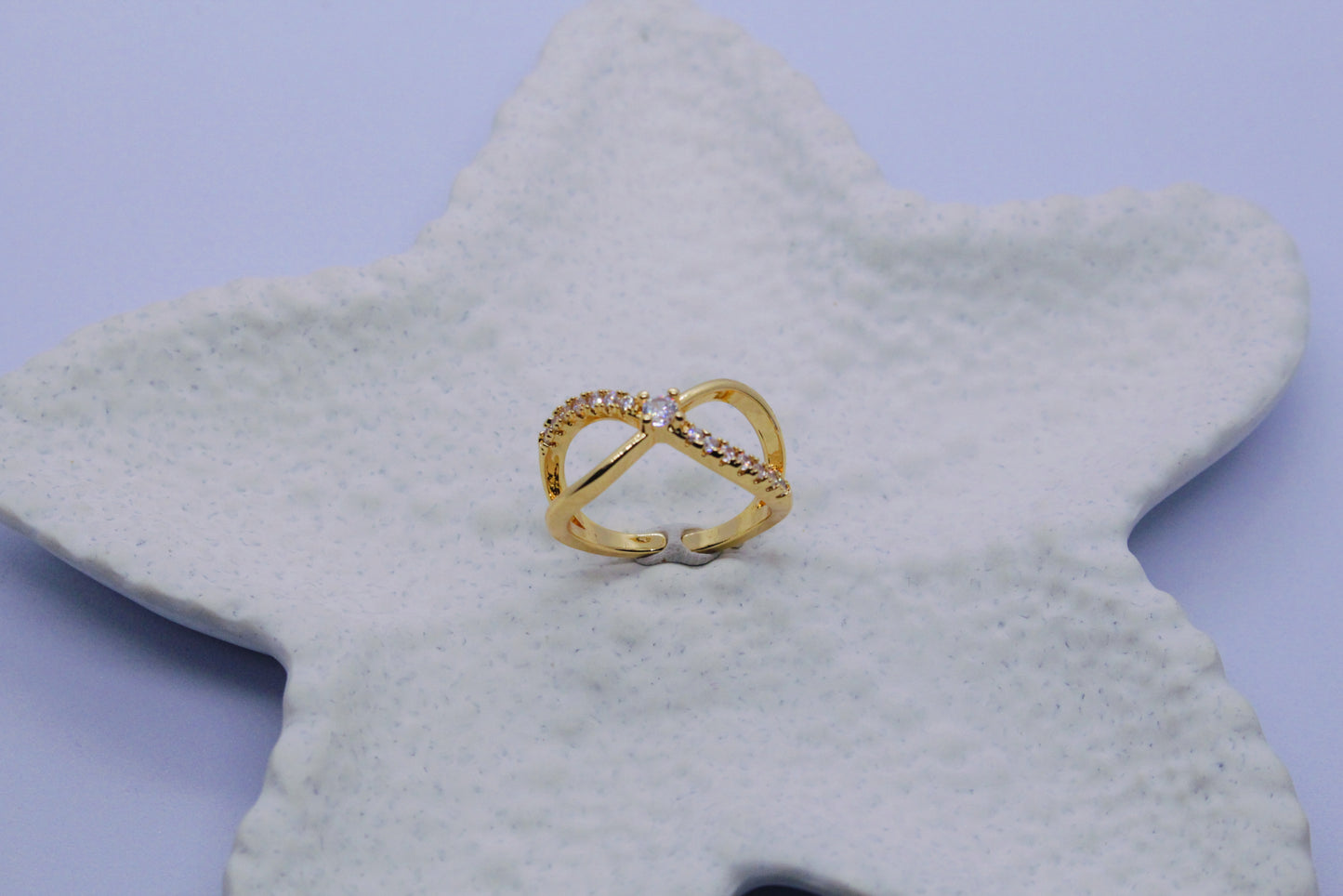 Criss Cross Diamond Gold Ring (Adjustable Size)