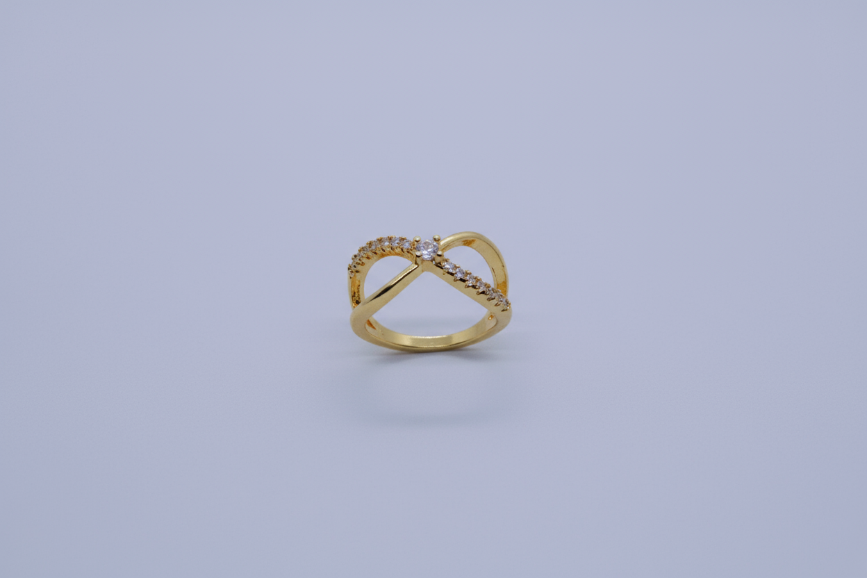 Criss Cross Diamond Gold Ring (Adjustable Size)