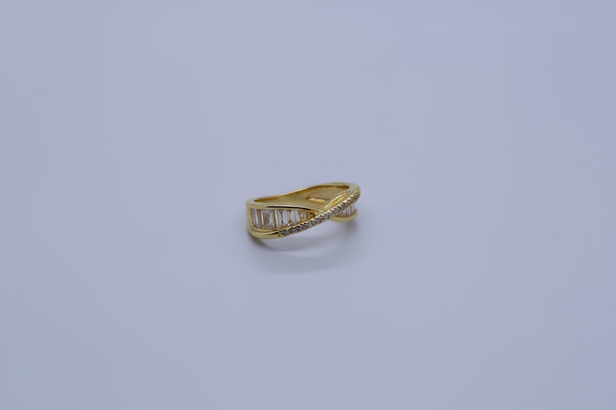 The X Band With Ladder Diamond Gold Ring (Adjustable Size)