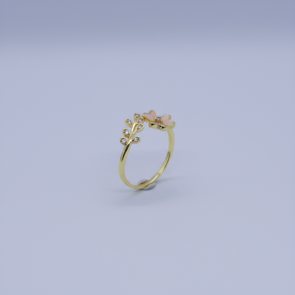 Golden Flower & Leaves Ring (Adjustable Size)