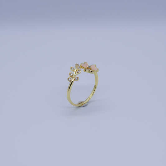 Golden Flower & Leaves Ring (Adjustable Size)