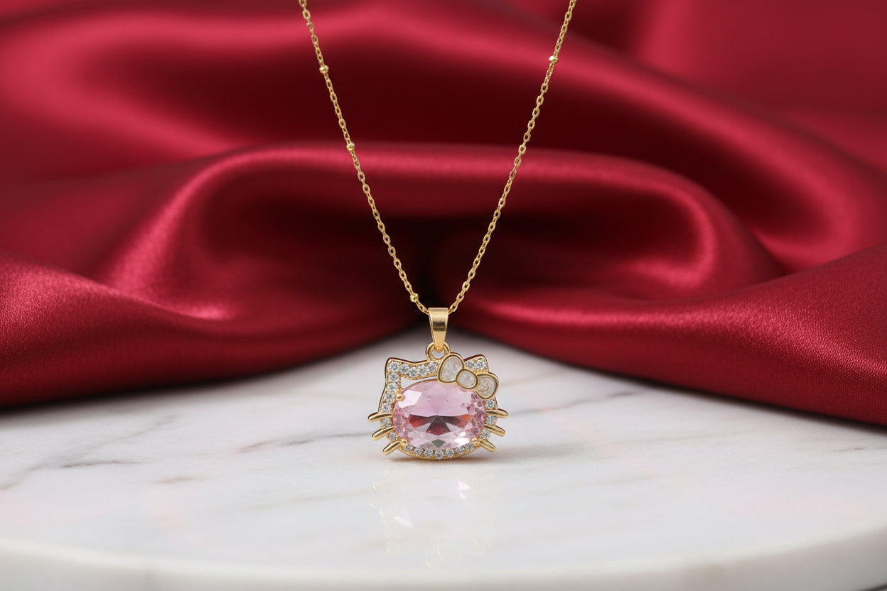 Pink Crystal Hello Kitty Inspired Necklace