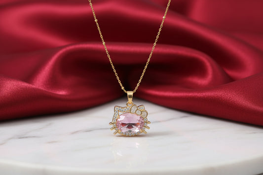 Pink Crystal Hello Kitty Inspired Necklace