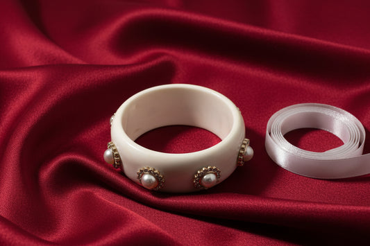 Cream Pearl Studded Cuff Free Size