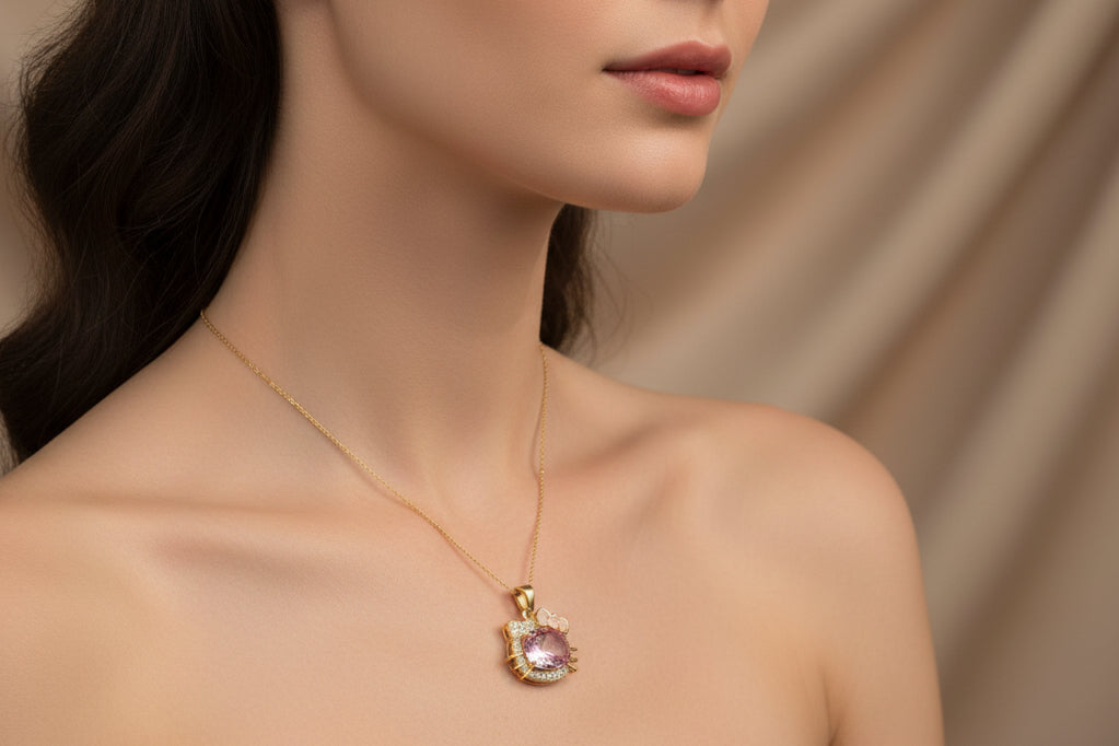 Pink Crystal Hello Kitty Inspired Necklace