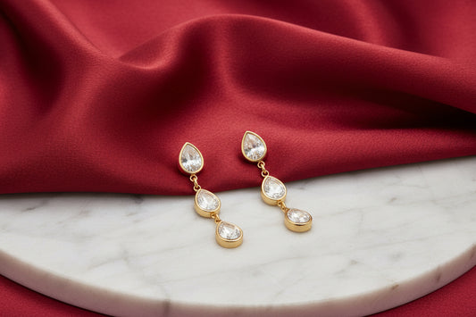 Three-Tier Teardrop Crystal Dangle Earrings