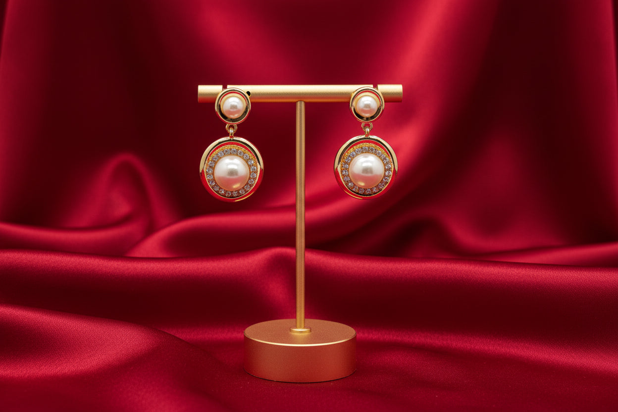 Pearl Halo Stud Drop Earrings
