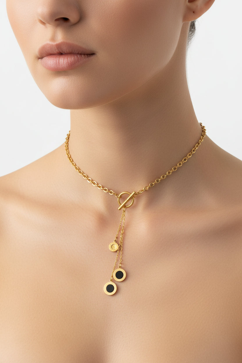 Paperclip Chain Heart & Gemstone Toggle Necklace