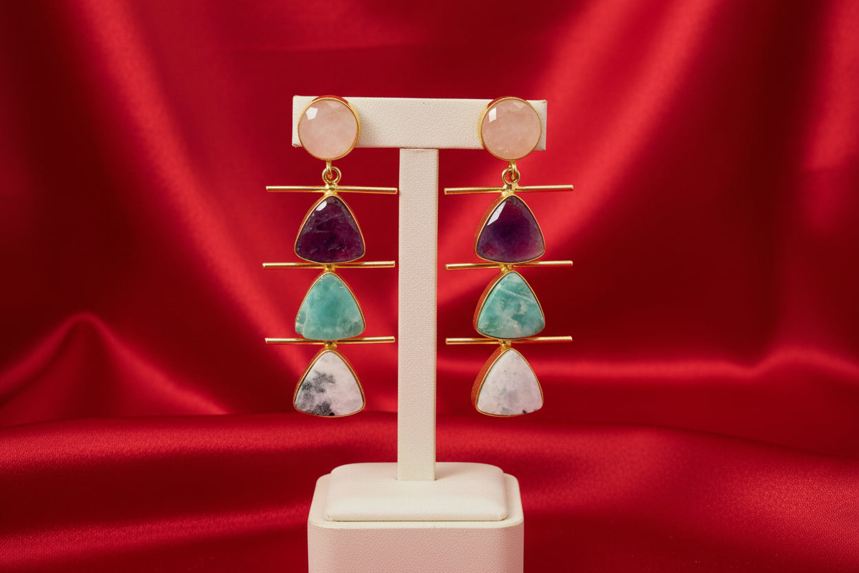 Tri-Tone Geometric Tiered Natural Stone Drops