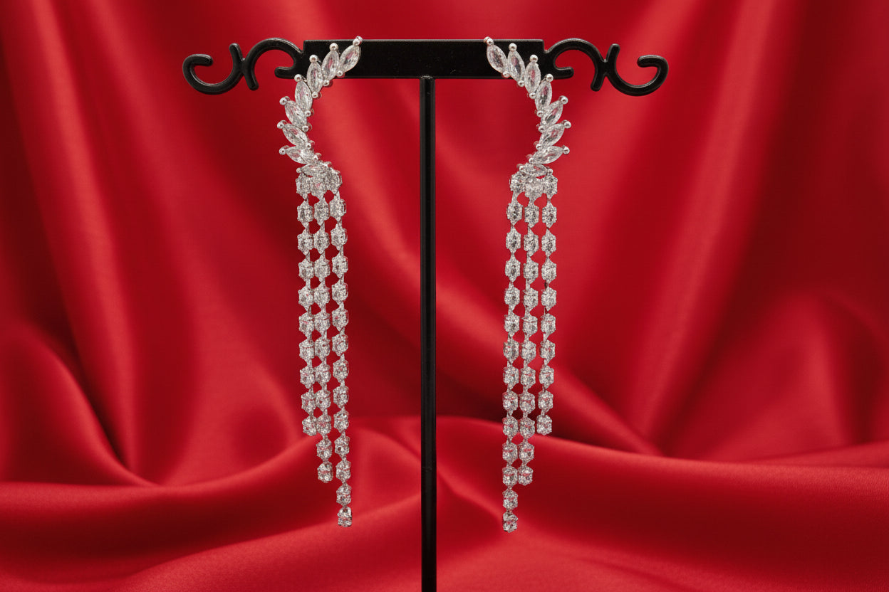 Crystal Fringe Ear Climber Earrings
