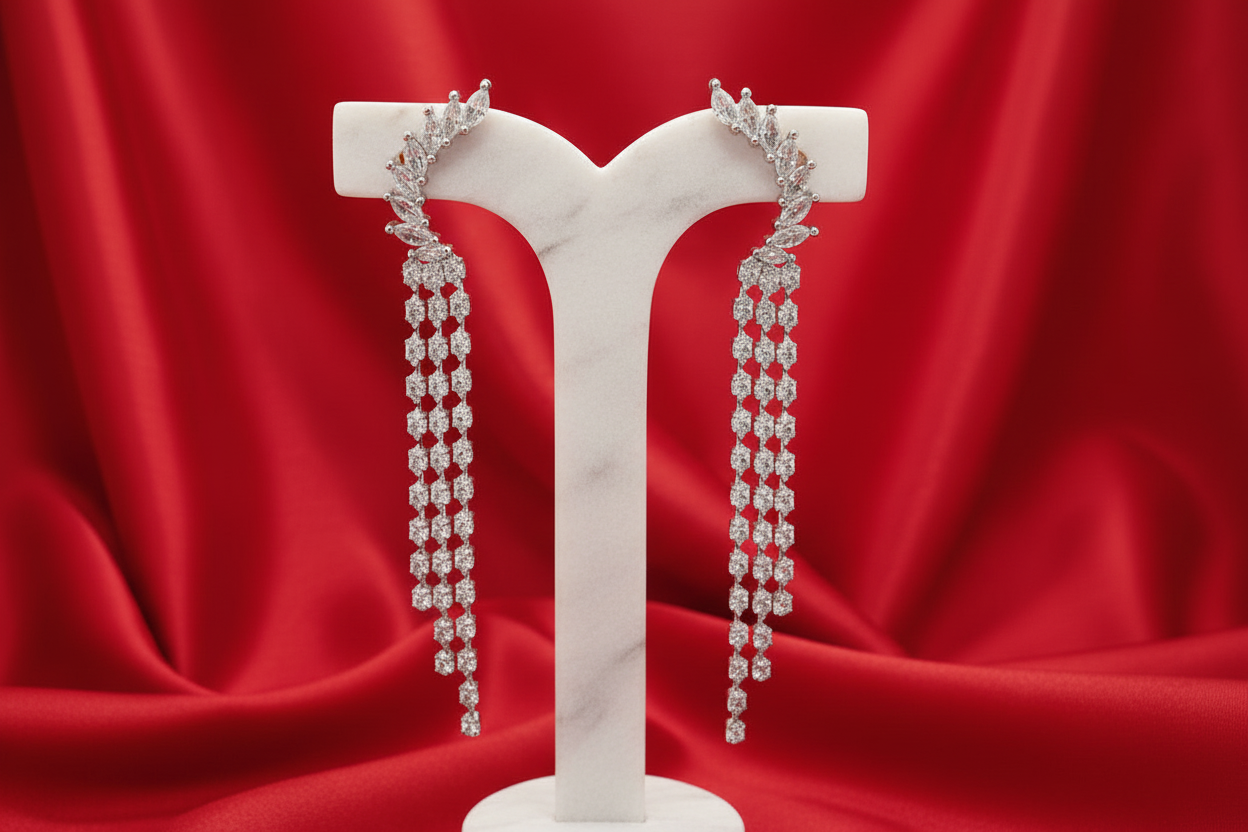 Crystal Fringe Ear Climber Earrings