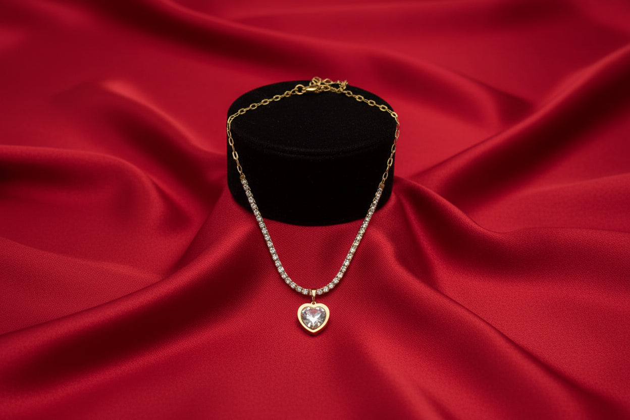 Crystal Heart Tennis Necklace