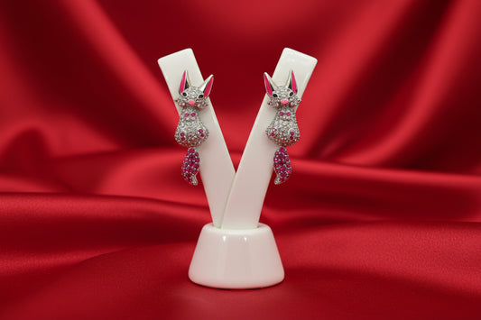 Pink Enameled Fox Stud Earrings
