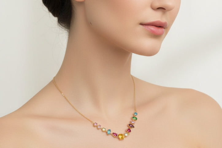 Multi-Color Gemstone Station Necklace