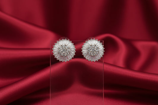 Baguette-Halo Floral Crystal Studs