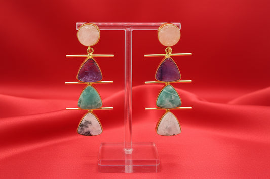 Tri-Tone Geometric Tiered Natural Stone Drops