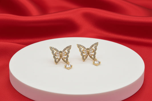 Gold-tone Butterfly & Crystal Charm Stud Earrings