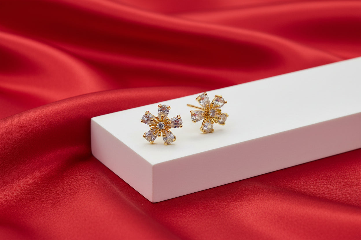 Gold-tone Petal Floral Stud Earrings