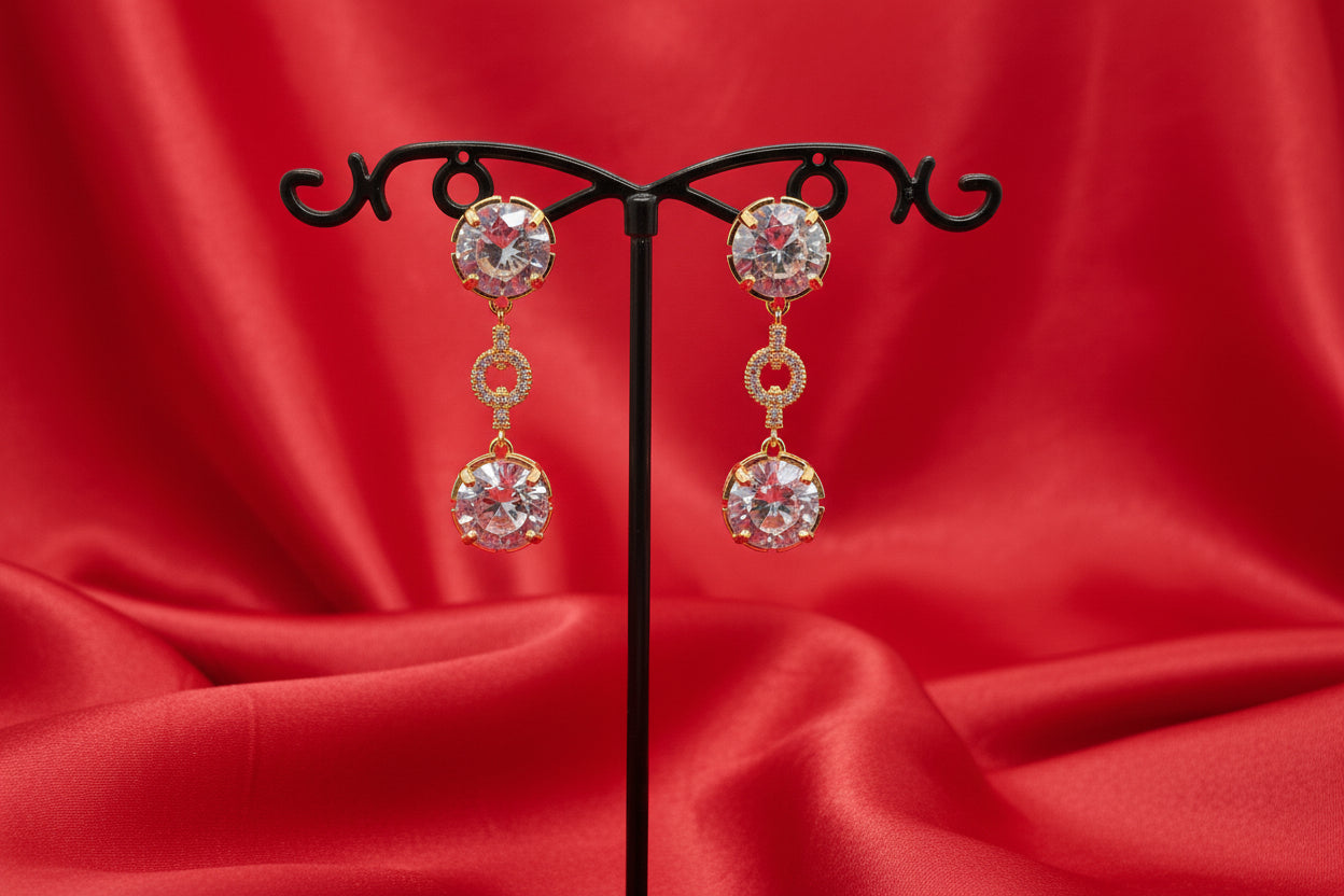 Double-Drop Round Cubic Zirconia Earrings