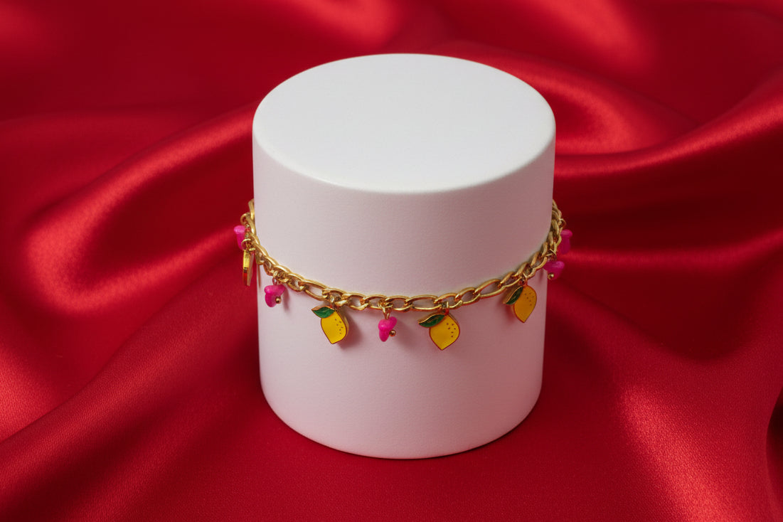 Lemon & Pink Petal Charm Bracelet