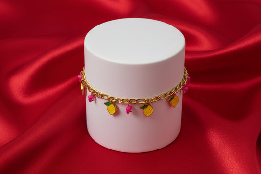 Lemon & Pink Petal Charm Bracelet