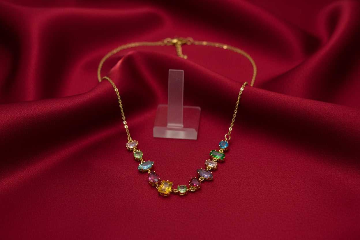 Multi-Color Gemstone Station Necklace