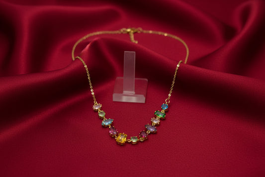 Multi-Color Gemstone Station Necklace